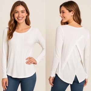 White House Black Market White Sweater Mesh Front Back Butterfly Crossover Top M